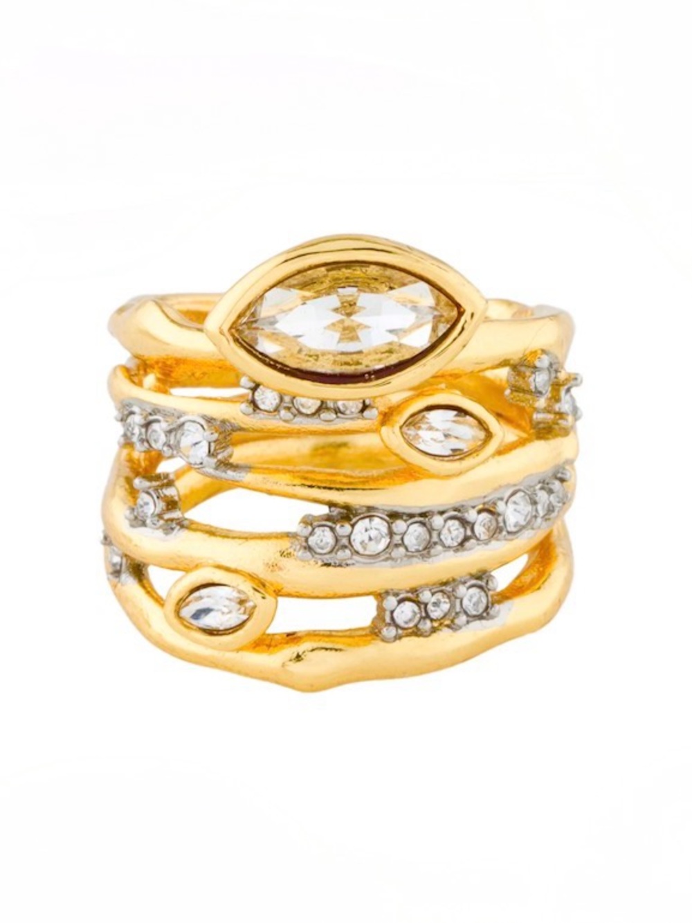 NEW Alexis Bittar Navette Crystal Stacked Thorn Ring Size 6.5 Gold AU31